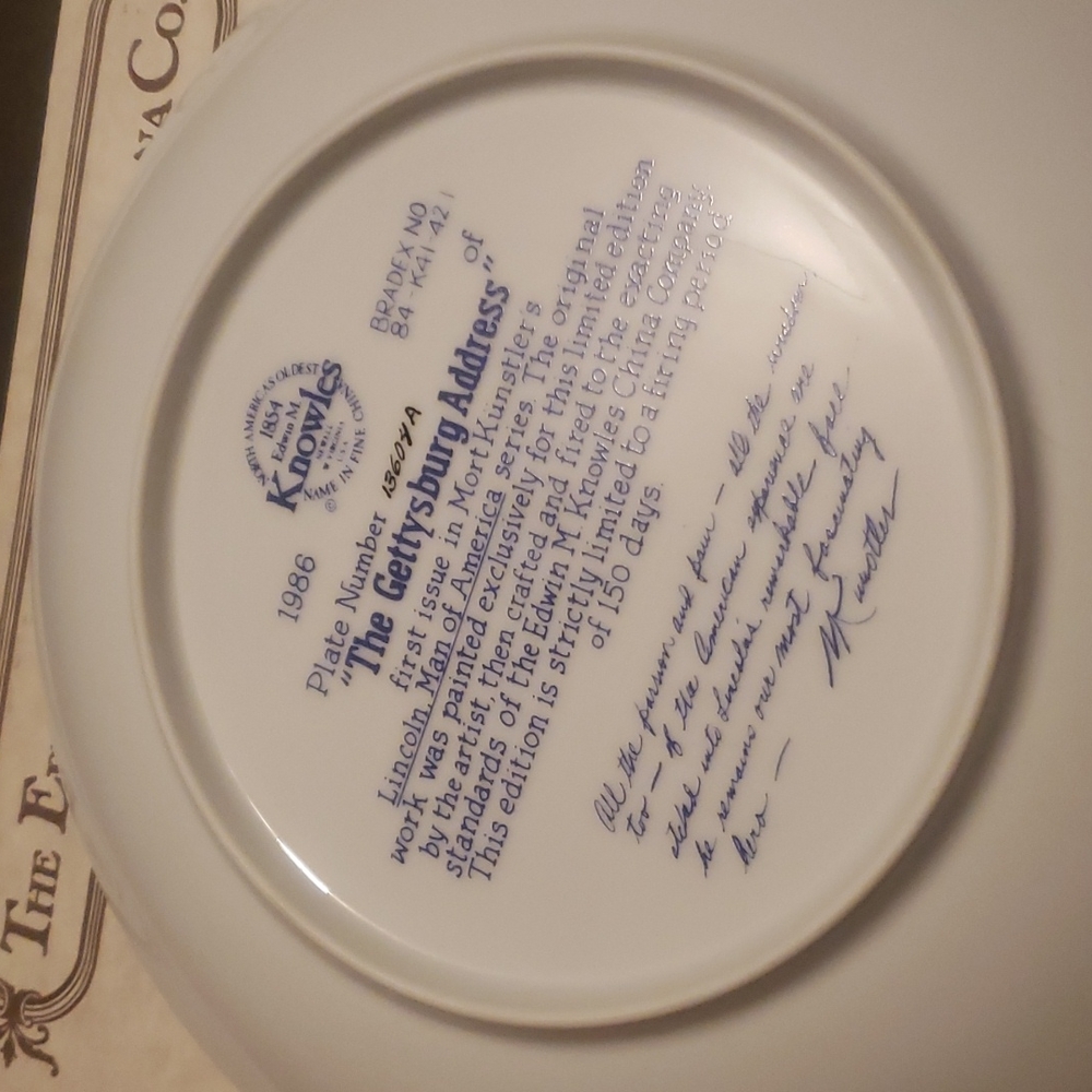 THE GETTYSBURG ADDRESS COLLECTOR PLATE - Picture 6 of 6